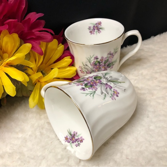 Set Of 2 Vintage Salem China English Collection Floral Gold Trim Ribbed Mugs - Picture 10 of 14
